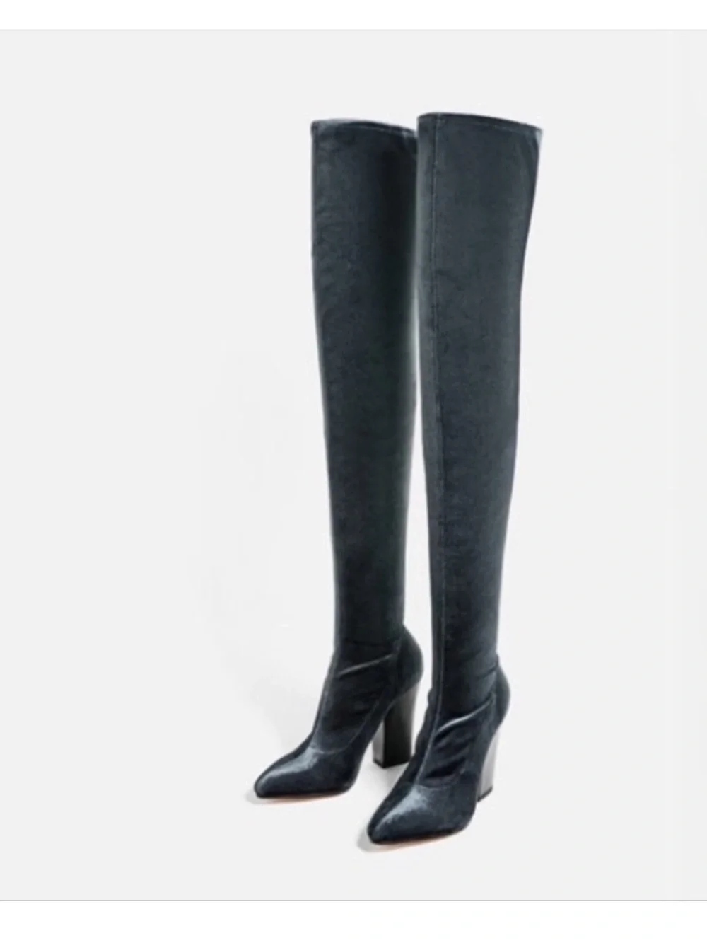 New Zara Thigh High Velvet Blue Boots Size 41